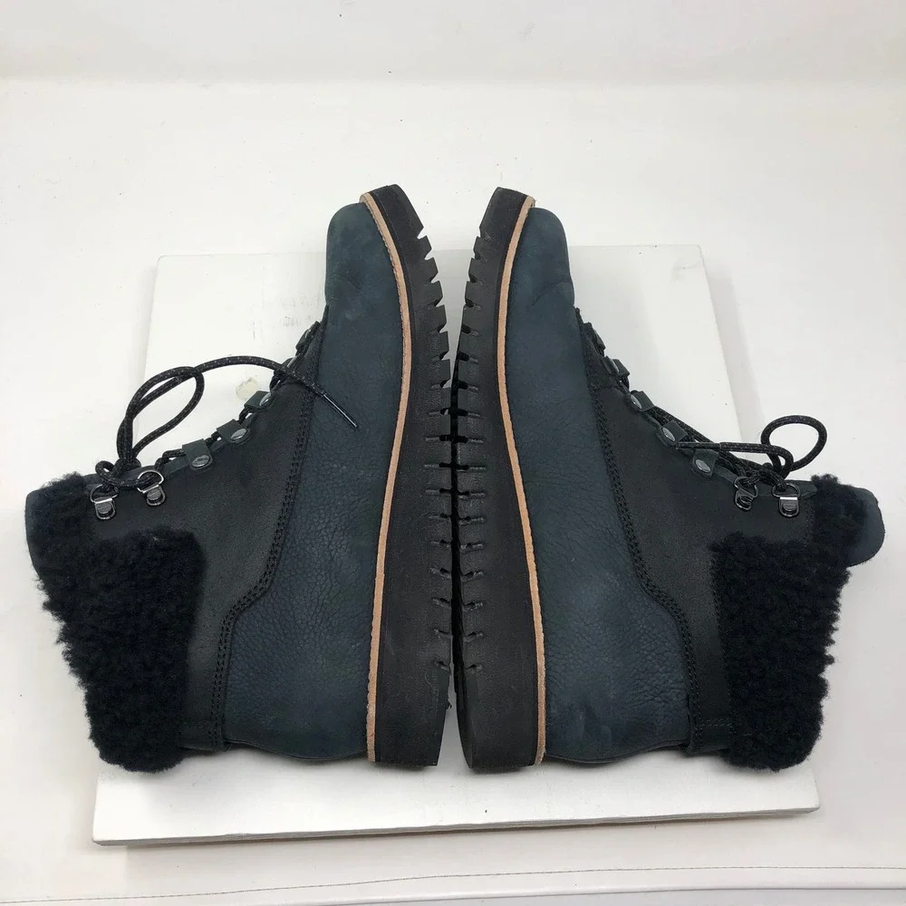 Cole Haan Grand Explore Hiker Boots Womens 9.5 Black Leather Shearling Hiking